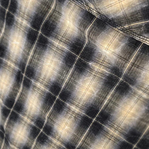 POP ICON CLOTHING Black and Cream Plaid Shirt with Cross Embroidery - Picture 8 of 11